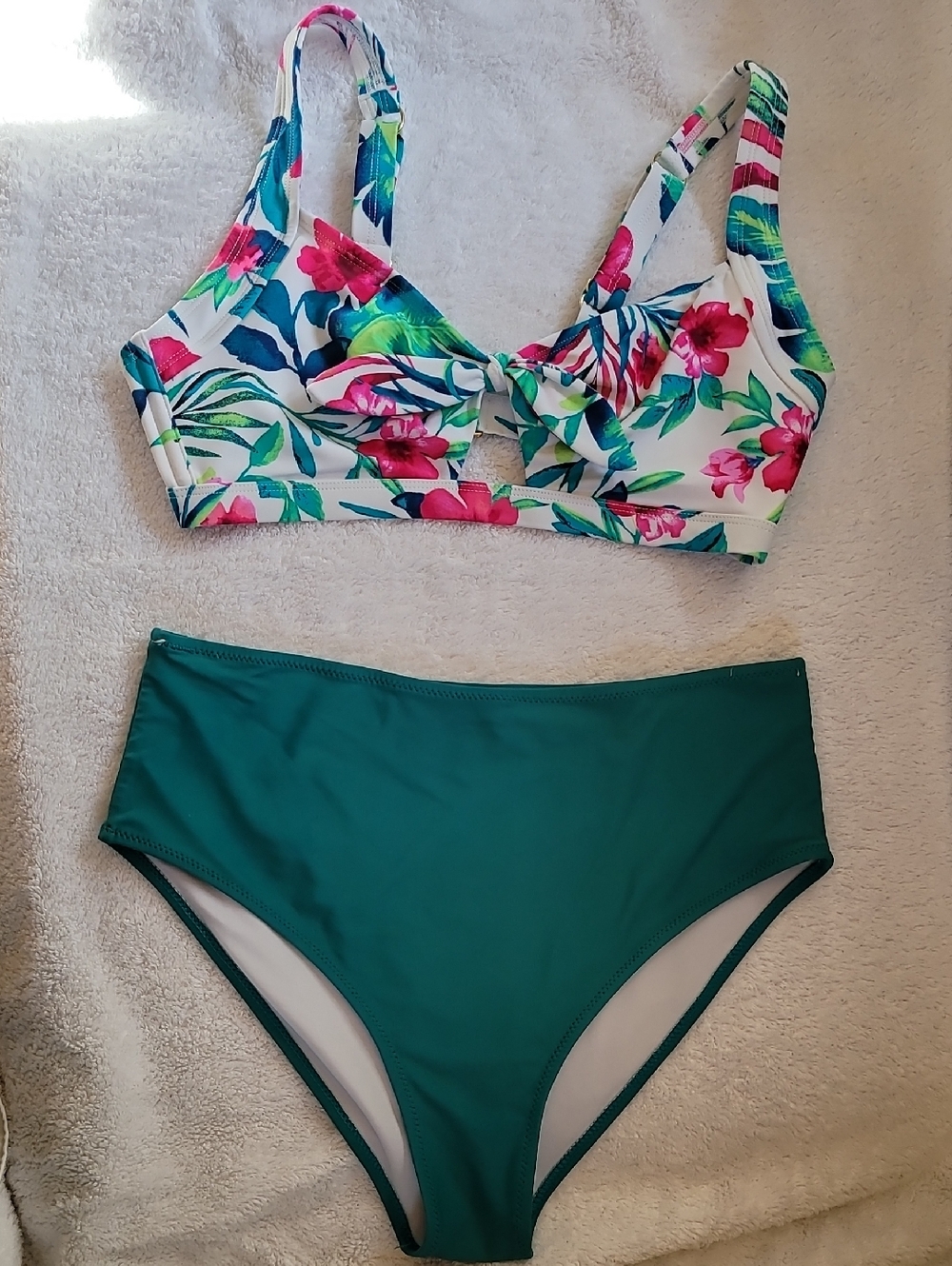 dip Floral Tie-Front Bikini Top with Teal High-Waist Bottoms